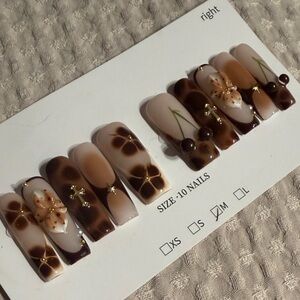 NEW Brown Floral Press-On Nails